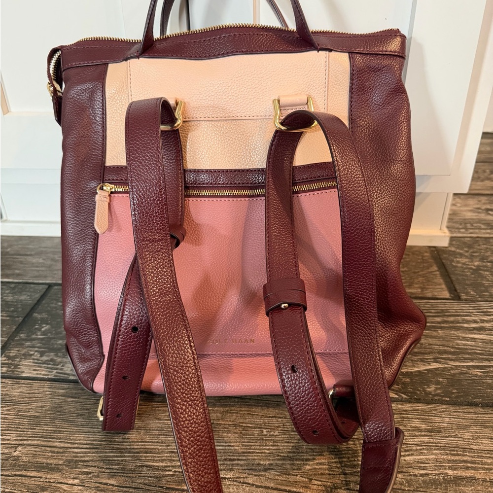 Cole Haan Pink, Blush & Burgundy Leather Backpack - Picture 7 of 8